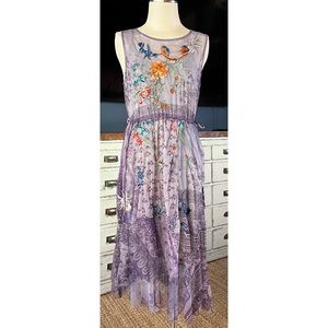 Johnny Was Silvana Whimsical Embroidered Mesh Dress L